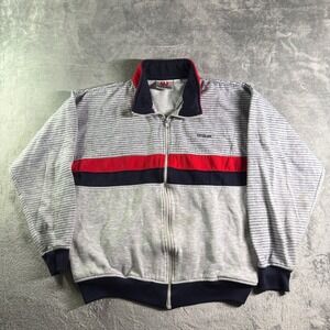 Vintage Wilson Track Jacket Mens S Gray Navy Red Striped Full Zip